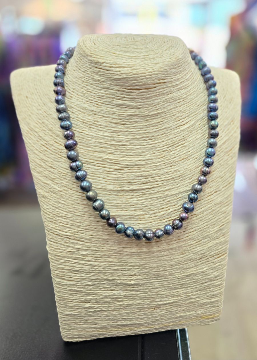 Single Strand Medium Black Freshwater Pearls