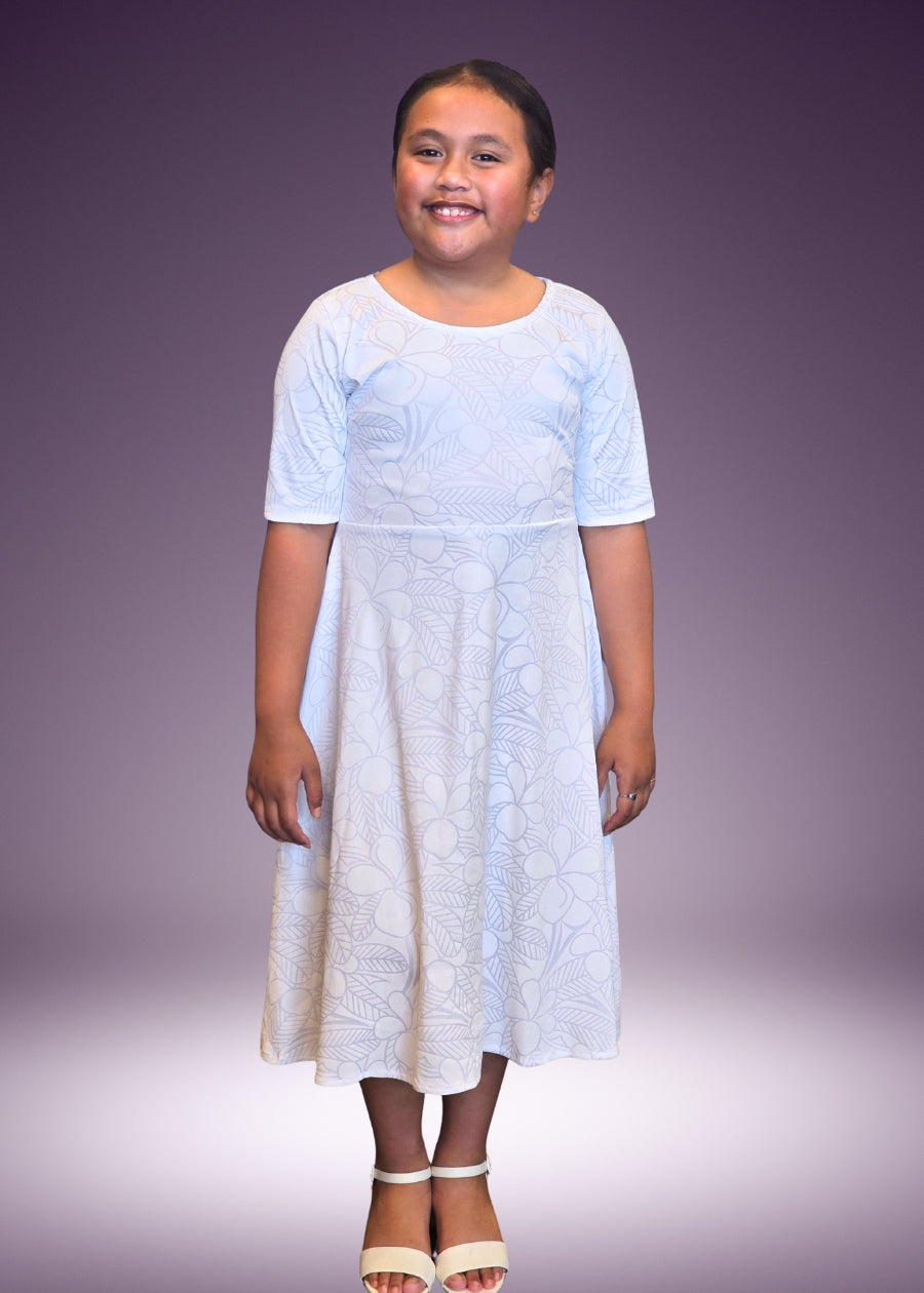 Girl's White Sunday Mid-Waist Dress