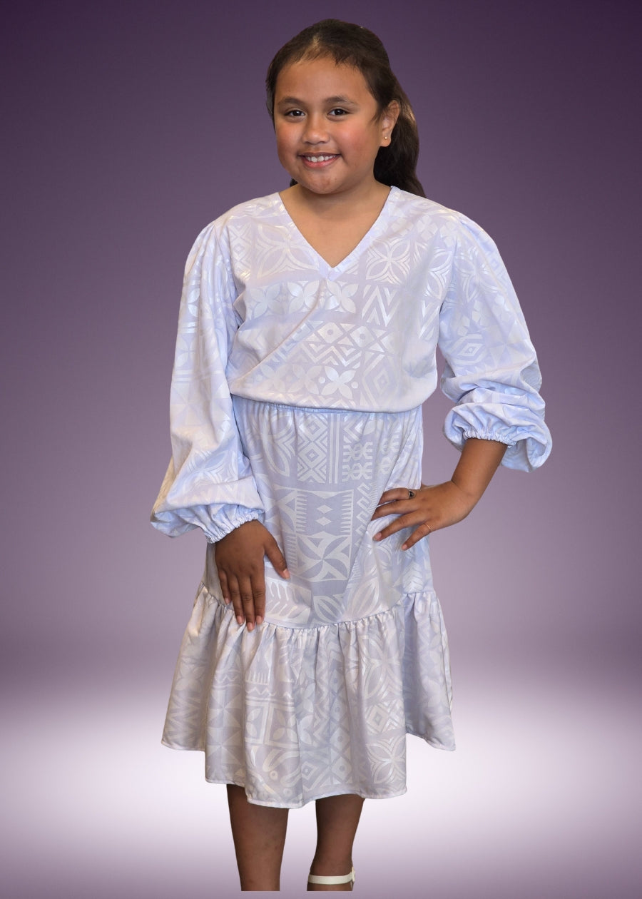 Girl's White Long Sleeve Hip Dress