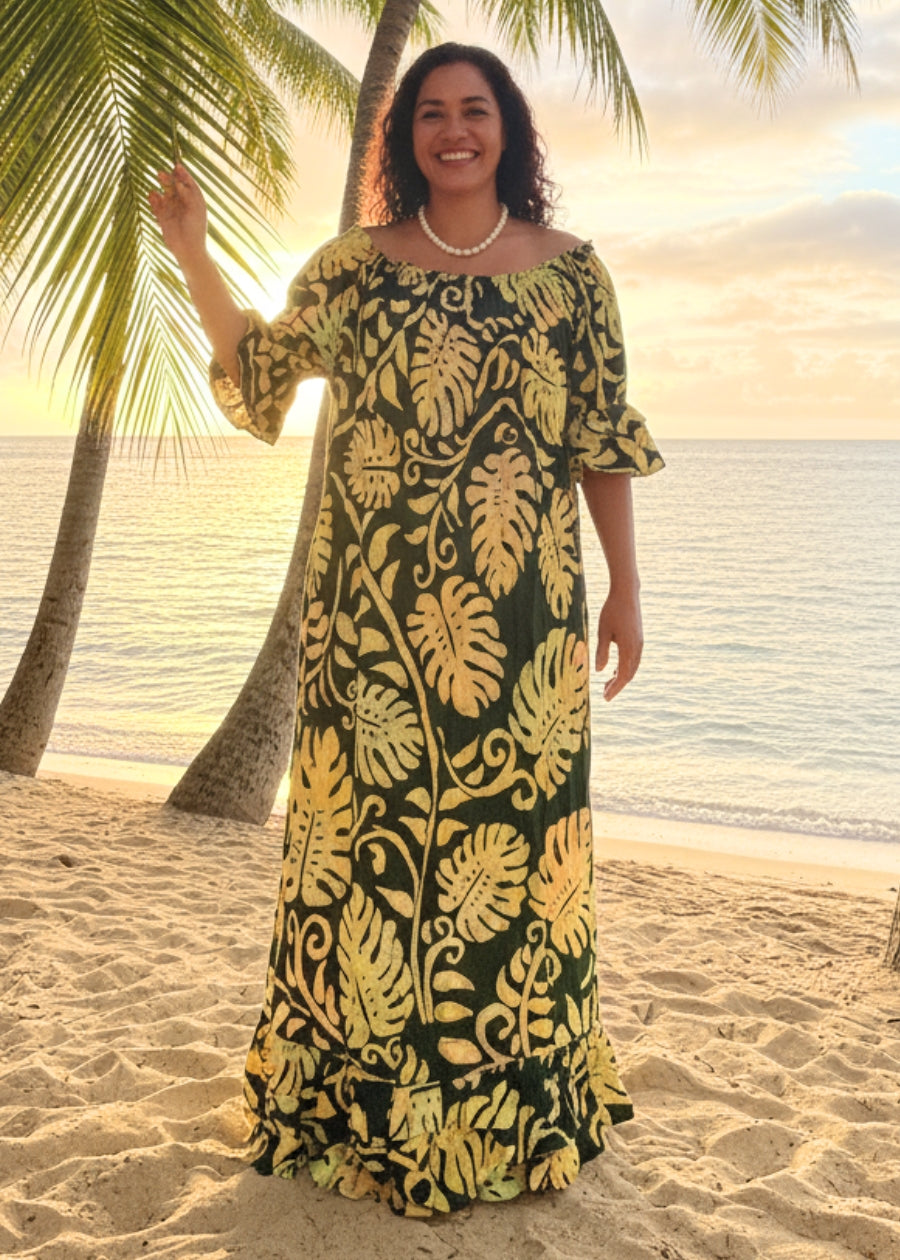 PIA Rayon Dress - Green & Gold