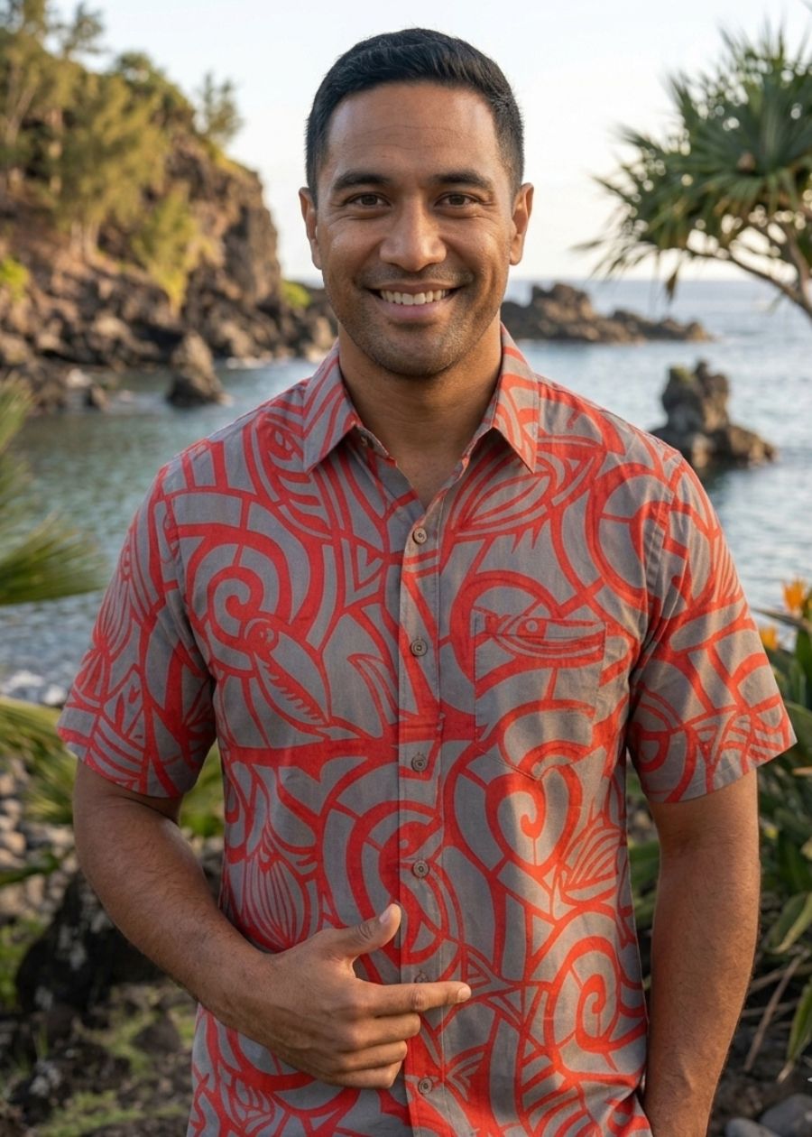 Handprinted Cotton Aloa - Red