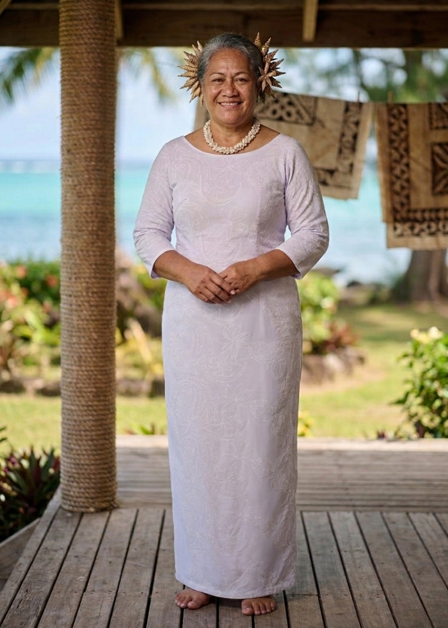 Losana Handprinted White Stretch Dress