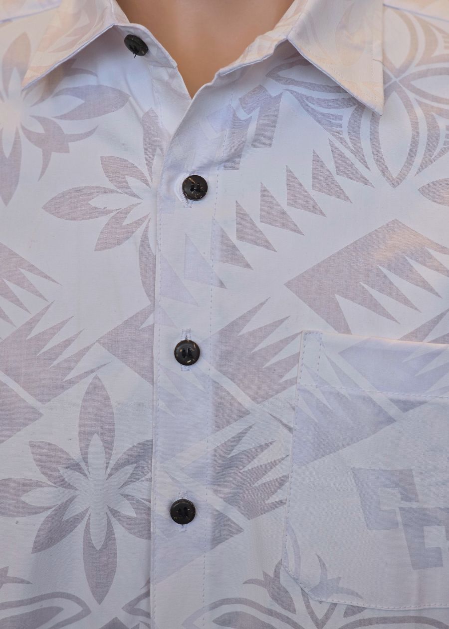 Men's Mix Print White Short Sleeve Shirt