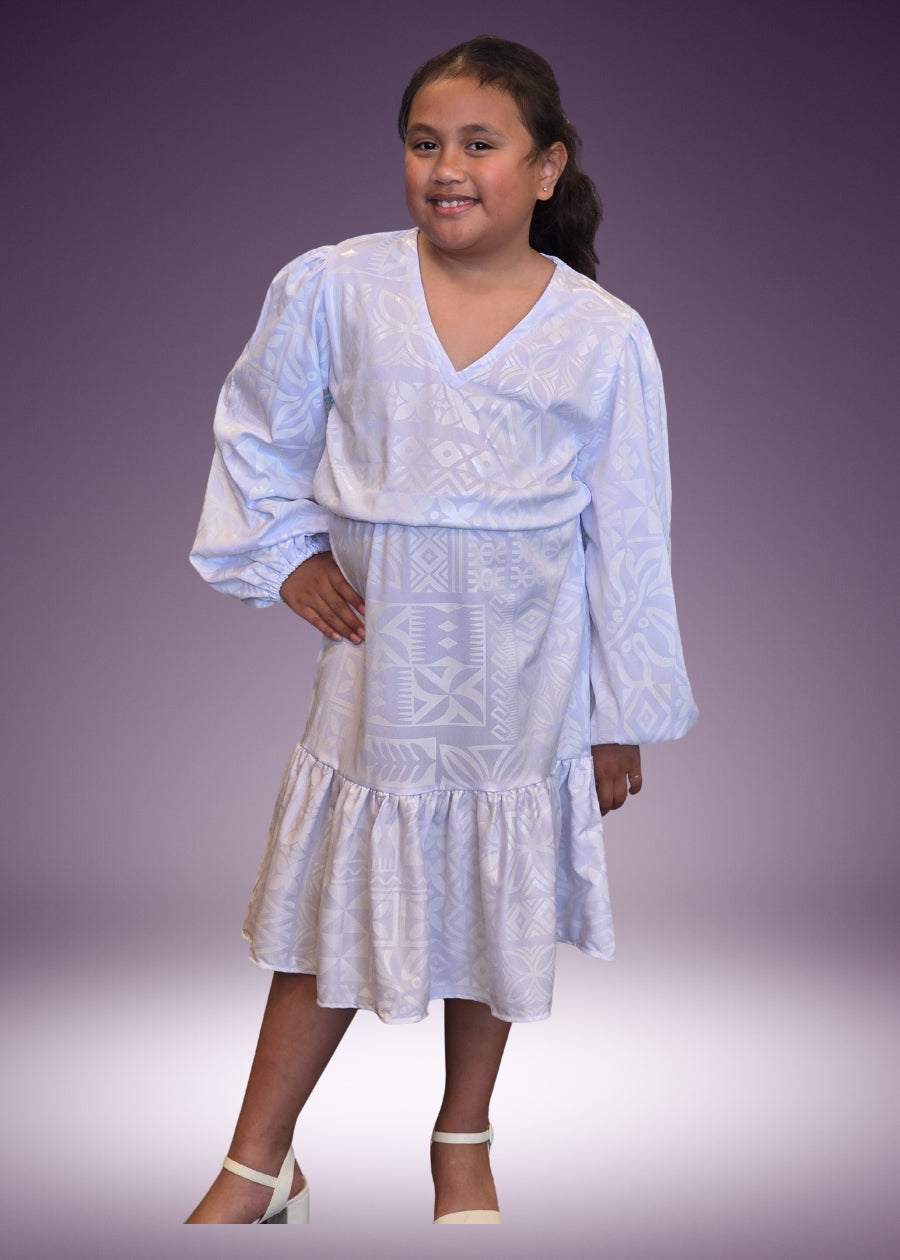 Girl's White Long Sleeve Hip Dress