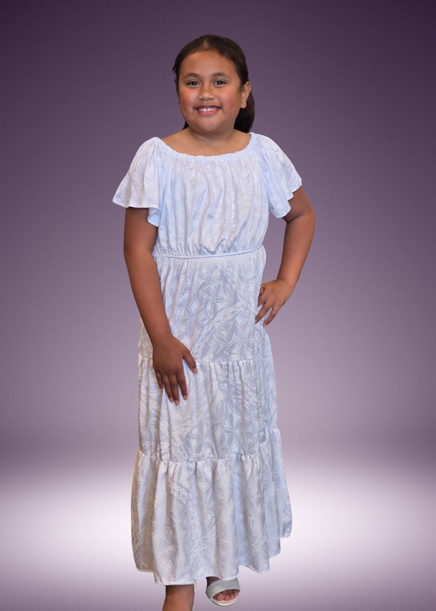 Girl's White Off-Shoulder Layered Dress