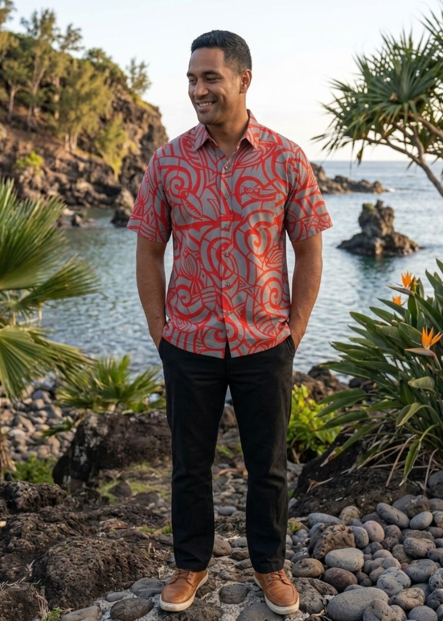 Handprinted Cotton Aloa - Red