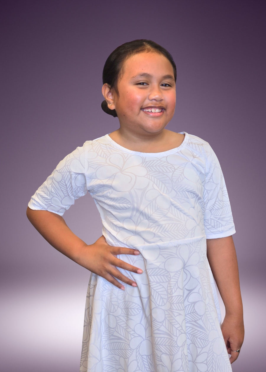 Girl's White Sunday Mid-Waist Dress