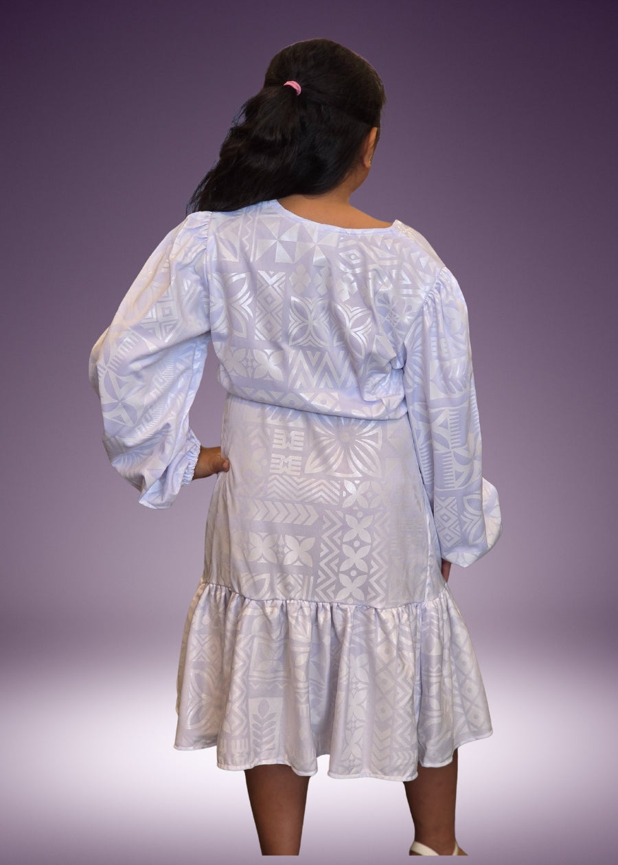 Girl's White Long Sleeve Hip Dress