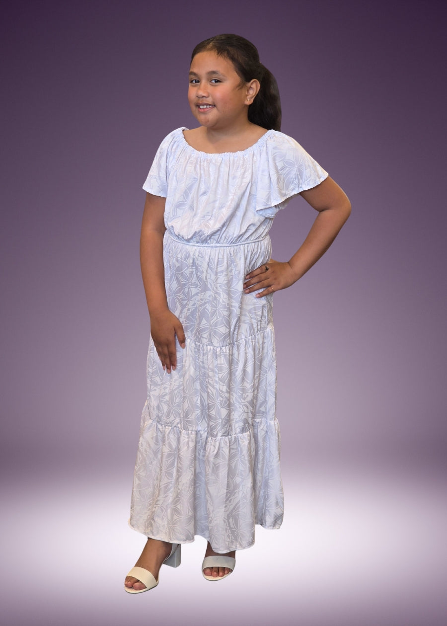 Girl's White Off-Shoulder Layered Dress