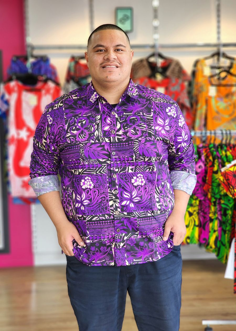 Men's Long Sleeve Island Shirt - Purple