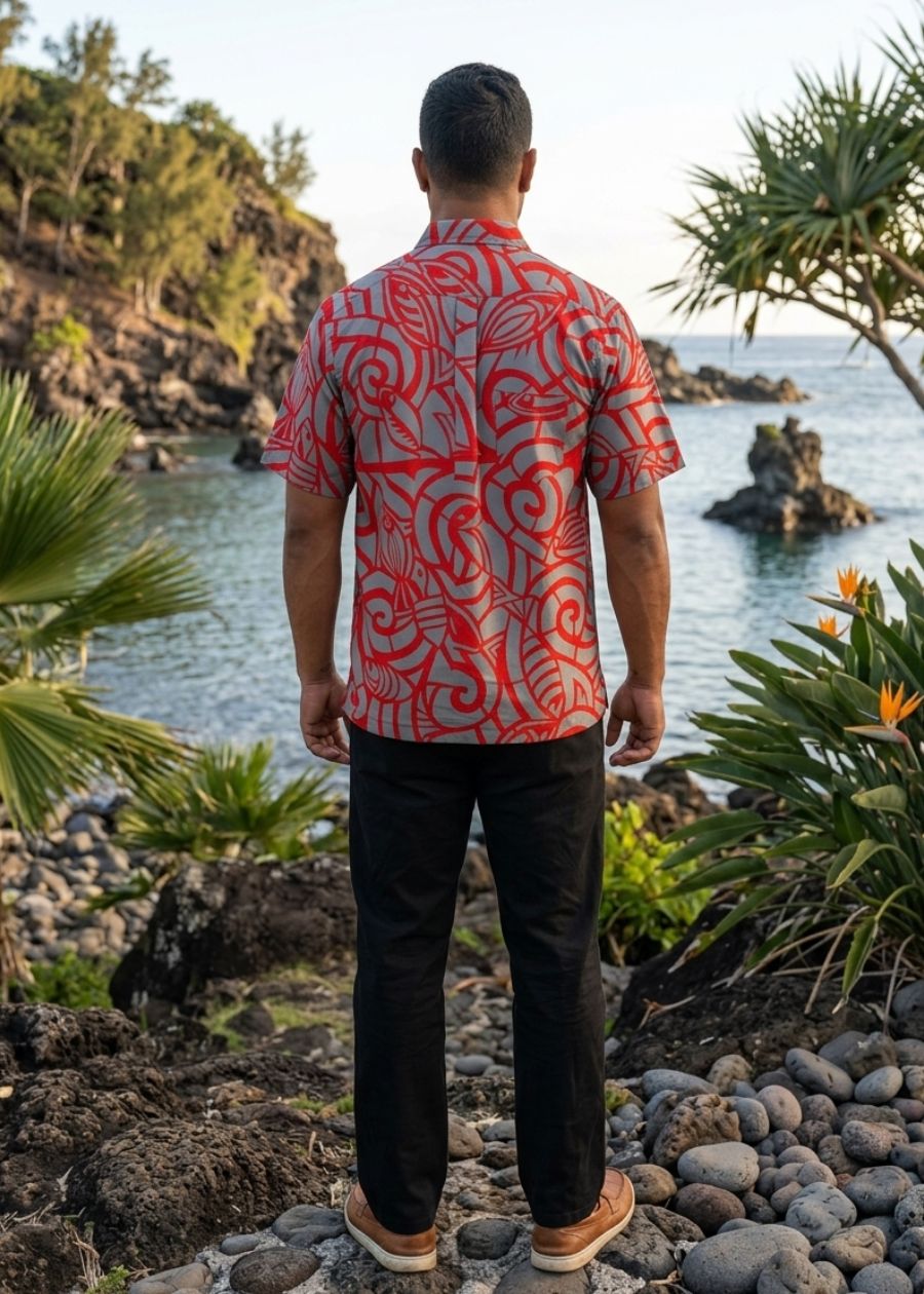 Handprinted Cotton Aloa - Red