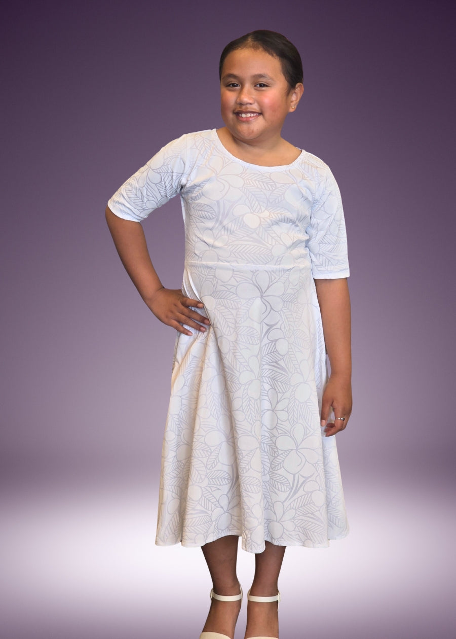Girl's White Sunday Mid-Waist Dress