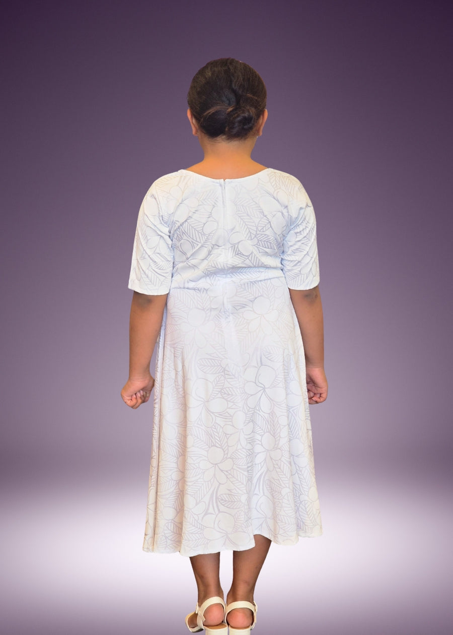 Girl's White Sunday Mid-Waist Dress