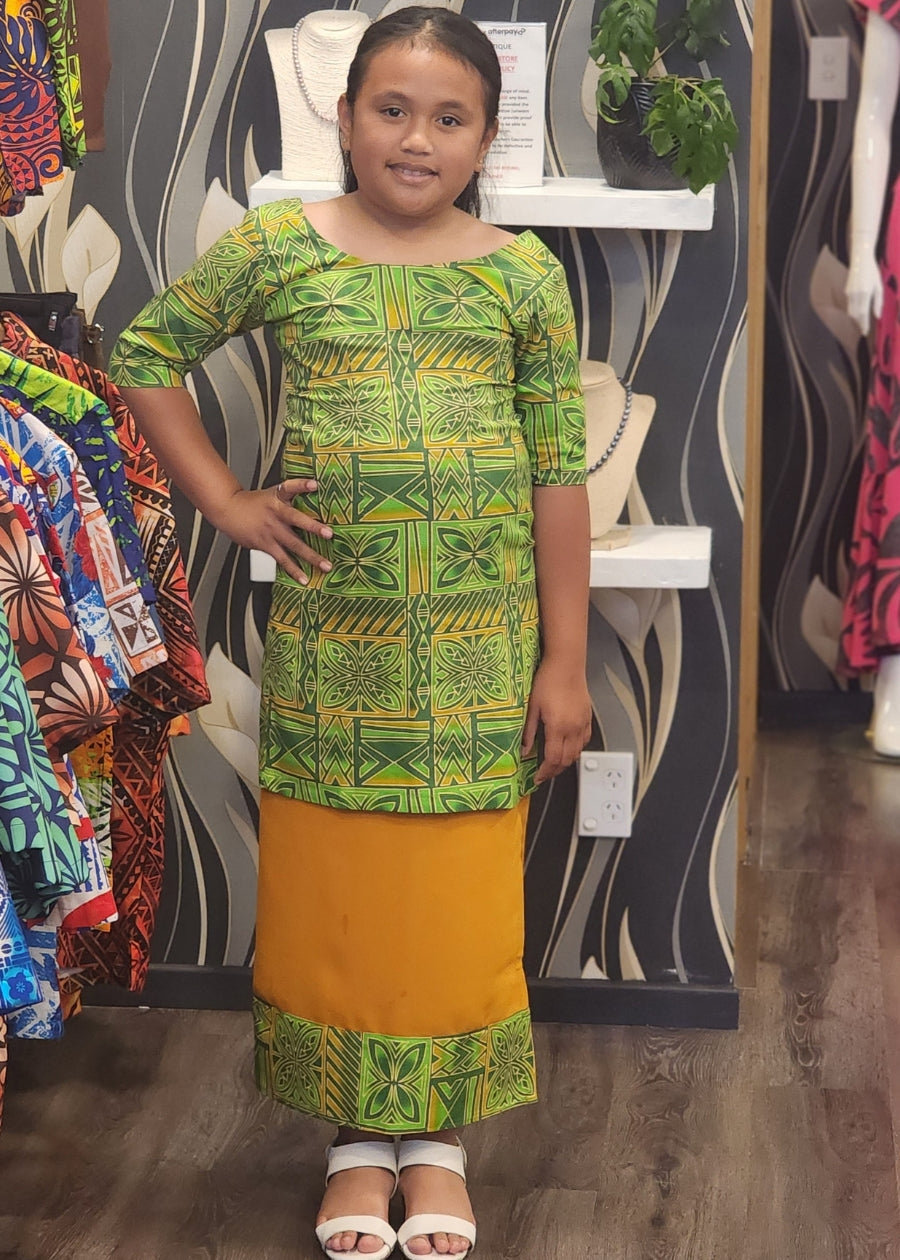 Girl's Blue Puletasi - Lime