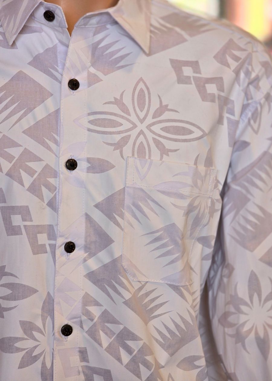 Men's Mix Print White Long Sleeve Shirt