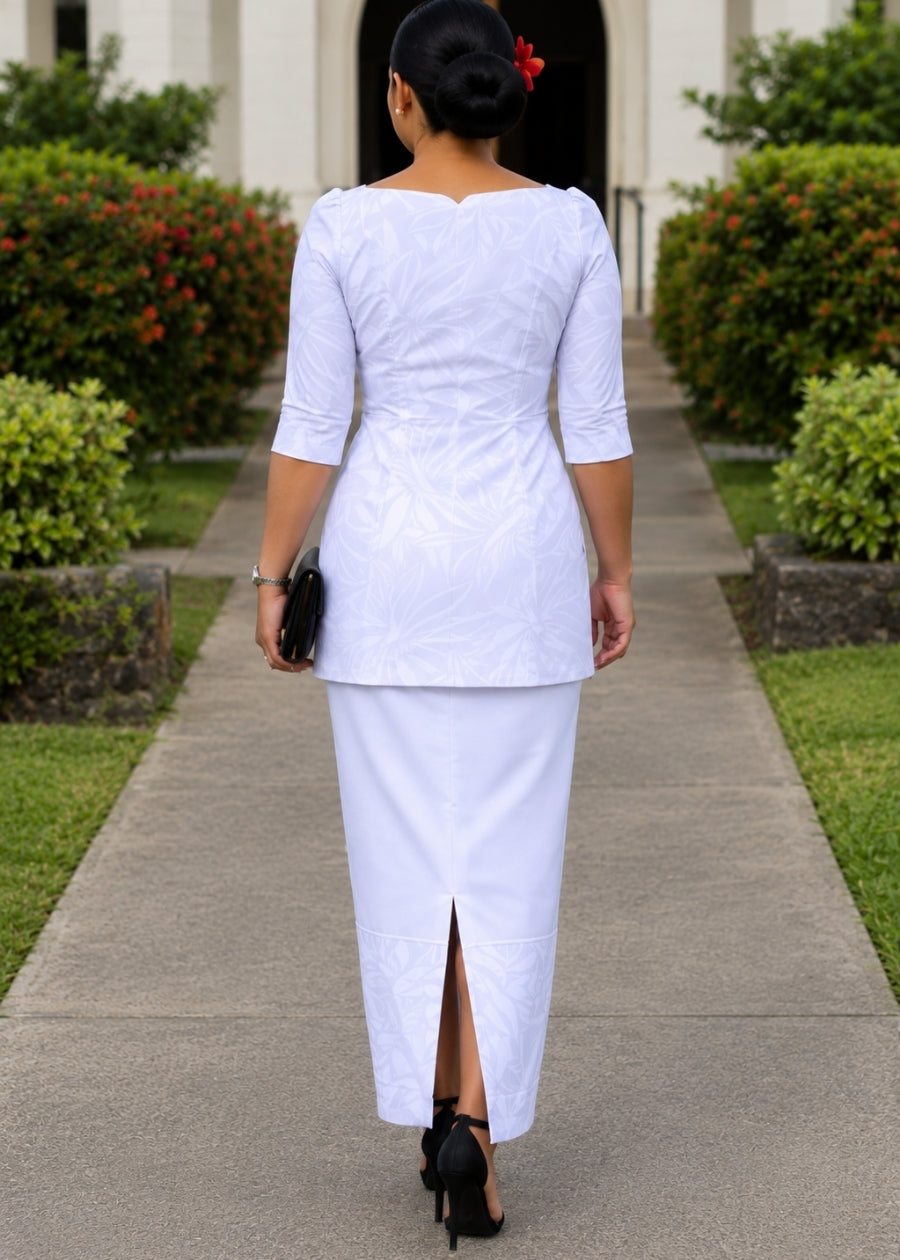 Melissa White Puletasi/Sulu Jaba/Top & Skirt