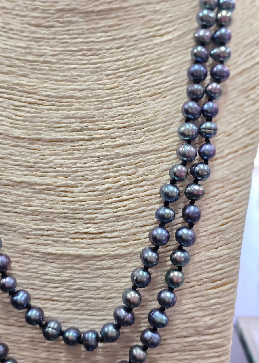 Extra Long Black Freshwater Pearls String