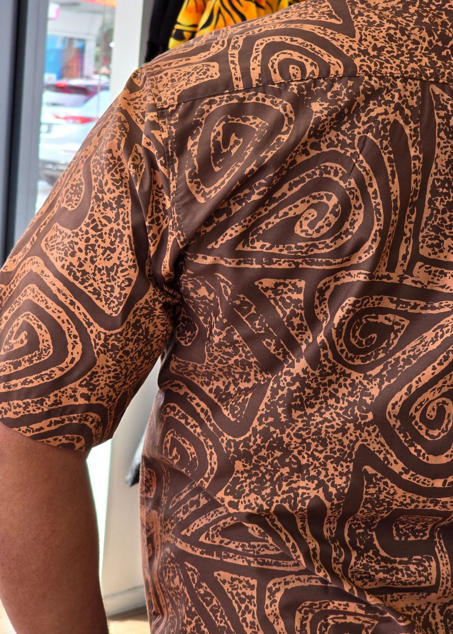 LOMANI Handprinted Men's Shirt - cocoa