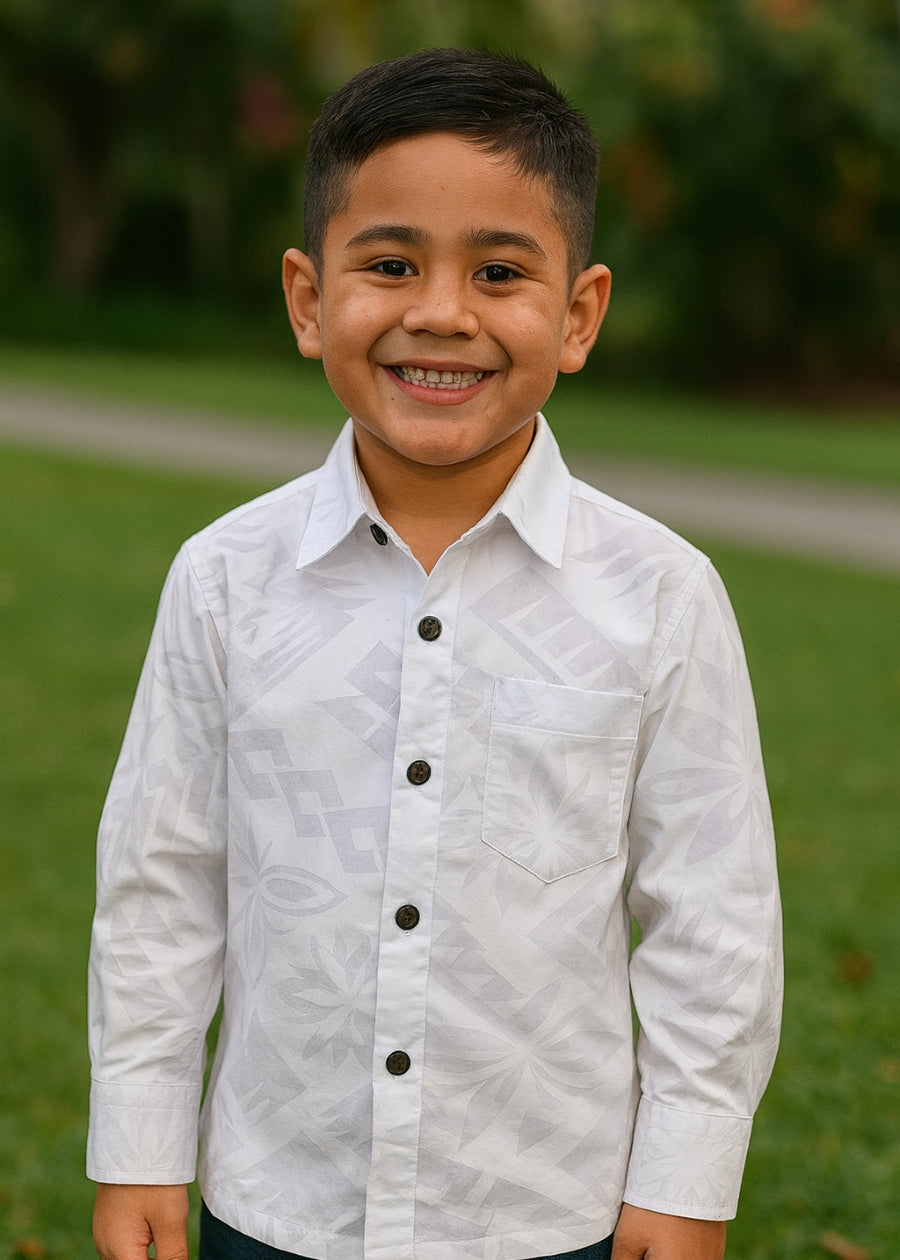 Boy's Mix Tribal Long Sleeve White Shirt