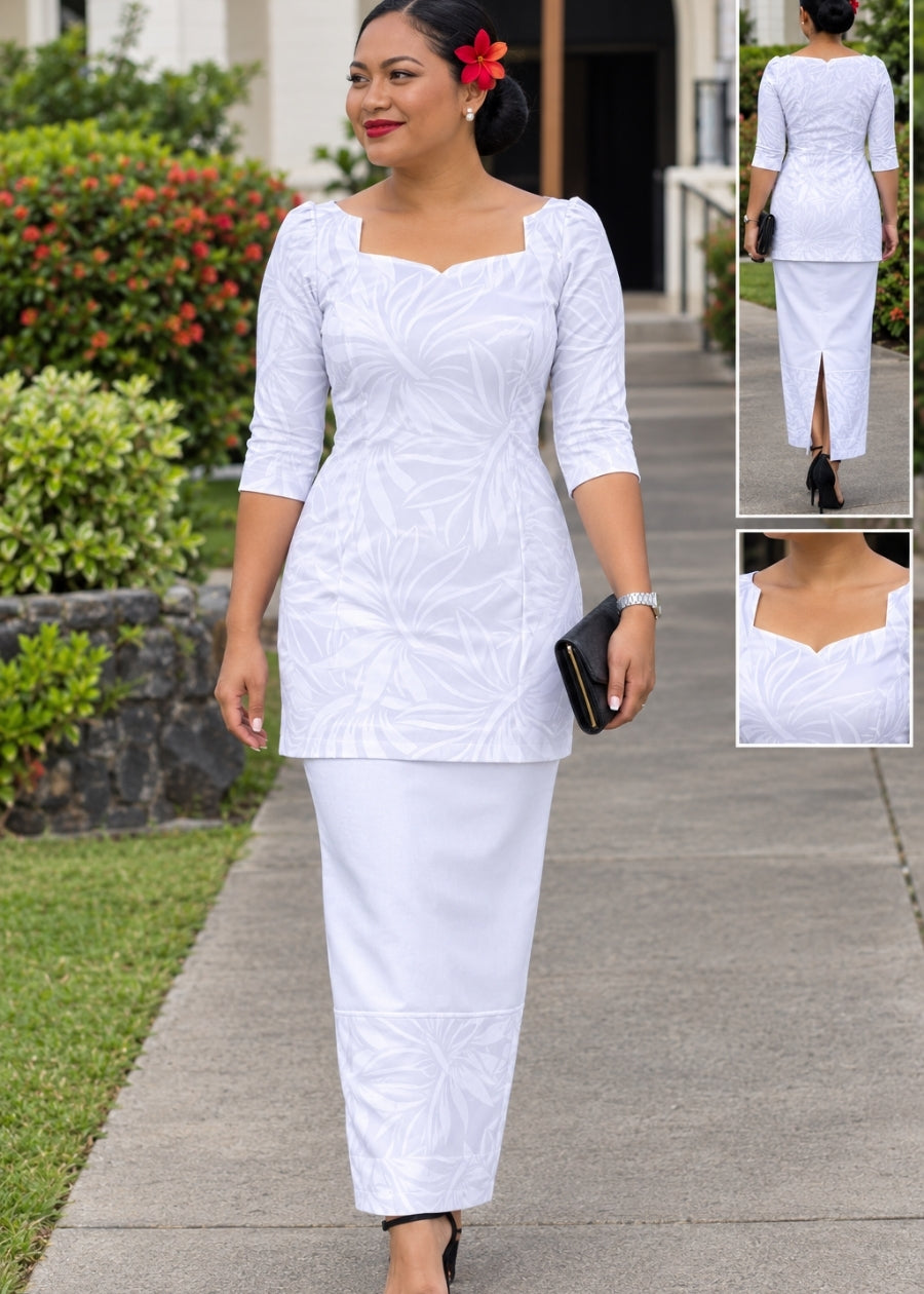 Melissa White Puletasi/Sulu Jaba/Top & Skirt